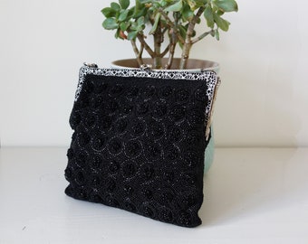 black glass bead bag, True Vintage