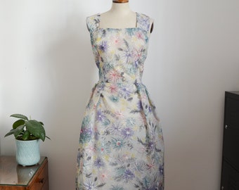 50s dress, flowers, grey blue pink turquoise floral, rockabilly, true vintage, 50s, say, summer dress