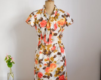 50s dress, white orange yellow flowered, rockabilly, true vintage, 50s, summer dress, flowers, petticoat, roses, loop, summer dress