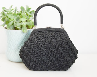 Black macrame bag, 1950s