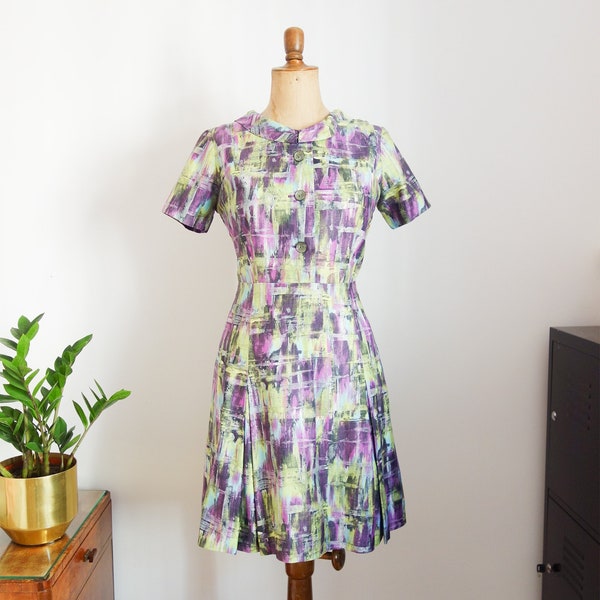 Buntes Kleid mit abstraktem Muster, 50er Jahre, True Vintage