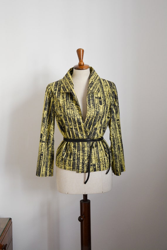 50s vintage blazer in yellow and black, made of c… - image 1
