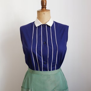 plum blue blouse 50s, with matching stripes image 1