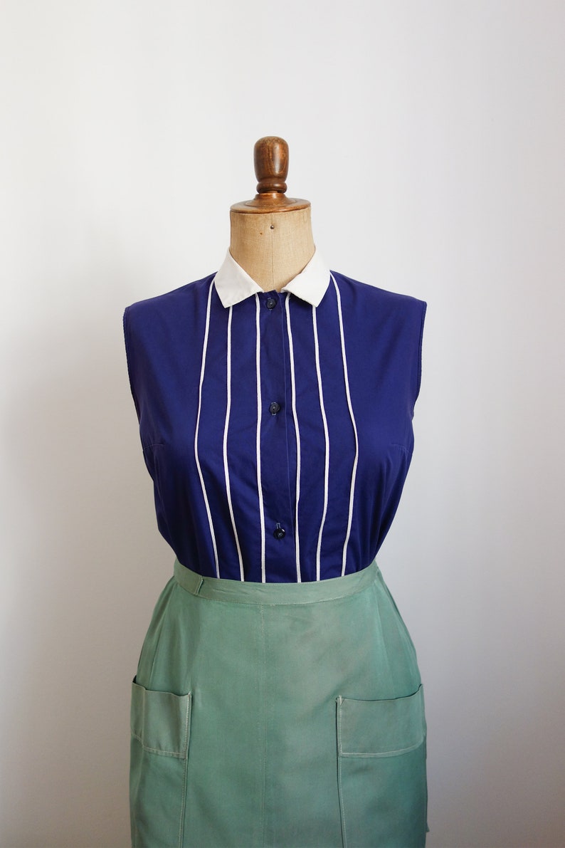 plum blue blouse 50s, with matching stripes image 1
