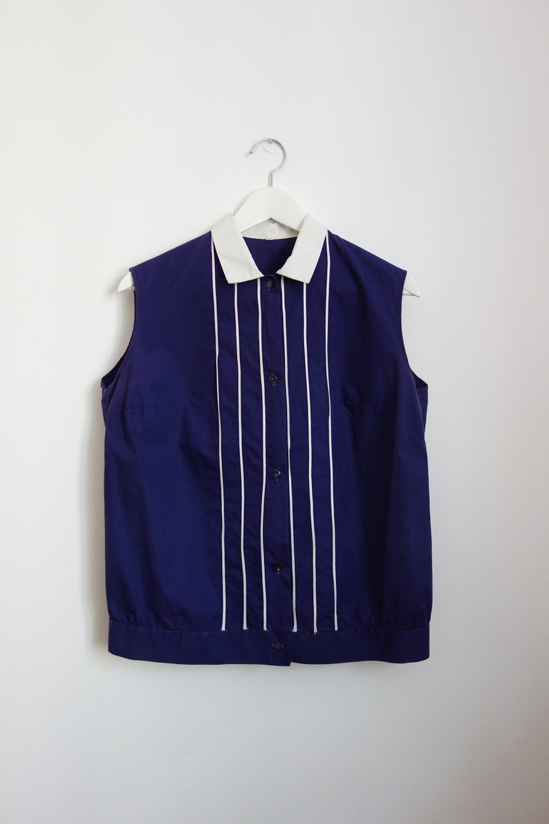 plum blue blouse 50s, with matching stripes image 6