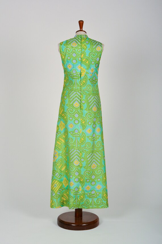 Silk Dress 60s, Evening Dress in Green Turquoise … - image 5