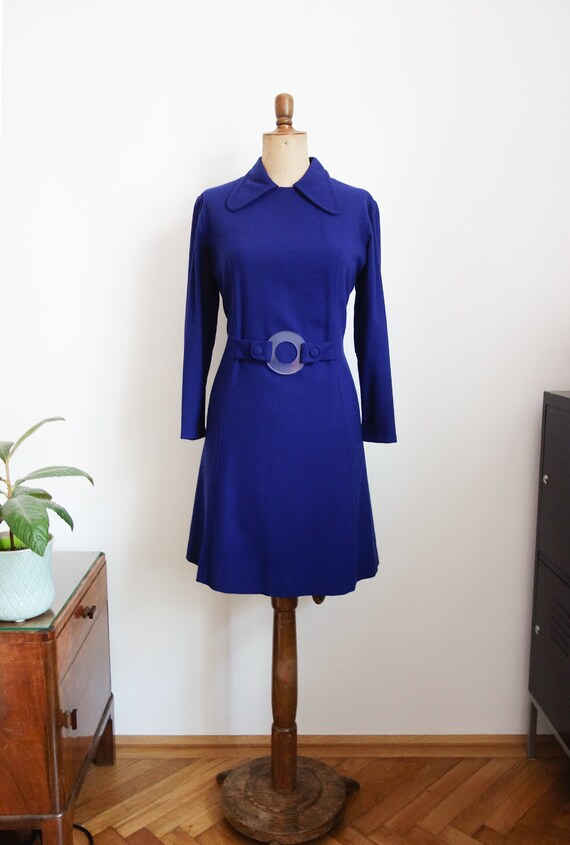 70s blue wool dress
