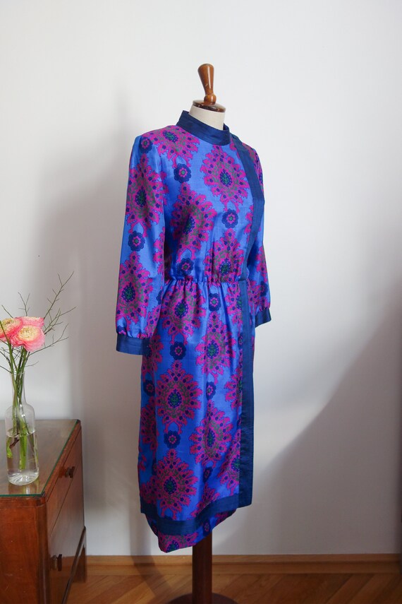 80s dress, blue fuchsia pink, floral patterned, cl
