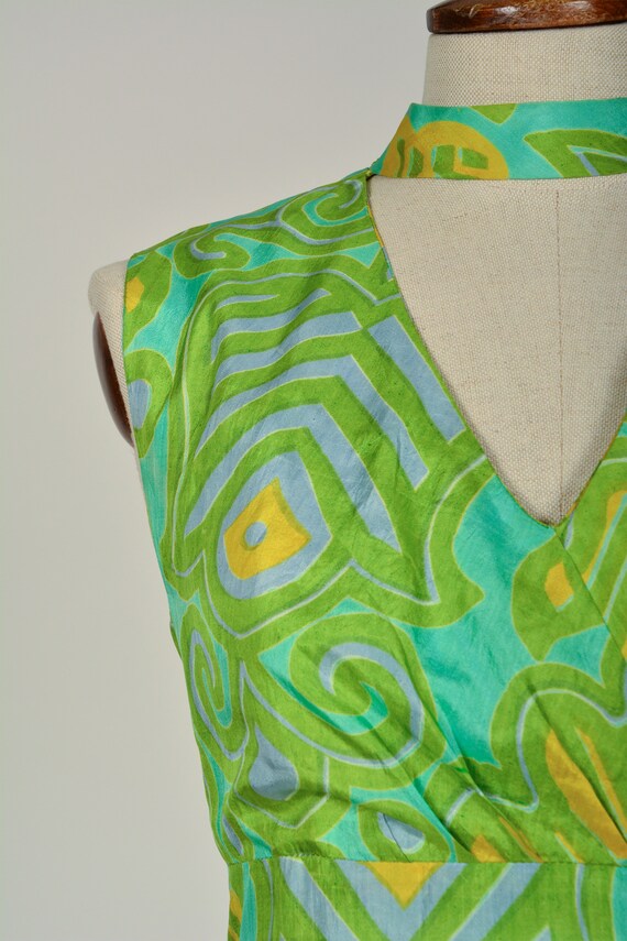 Silk Dress 60s, Evening Dress in Green Turquoise … - image 2