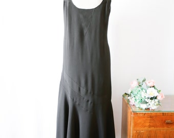 silk flat crepe dresses 1920 Long 1920s Silk Crepe Dress, Flapper