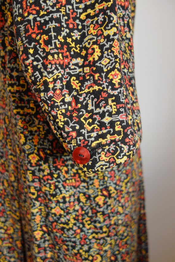 50s dress, cotton, black colorful patterned, bags… - image 4