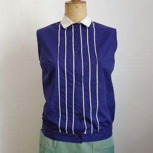 plum blue blouse 50s, with matching stripes image 3