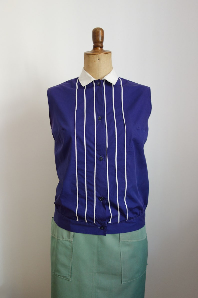 plum blue blouse 50s, with matching stripes image 3