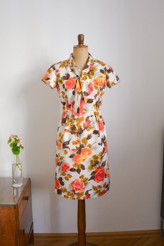 50s dress, white orange yellow floral, rockabilly,