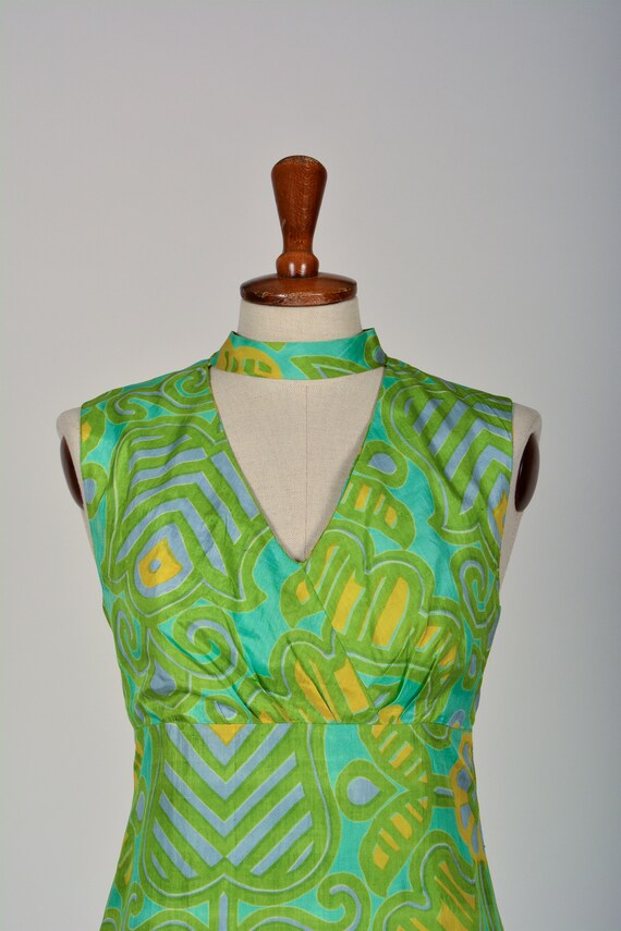 Silk Dress 60s, Evening Dress in Green Turquoise … - image 3