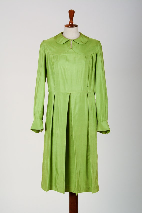 1920's Dress, Green Day Dress, Flapper, Silk, True