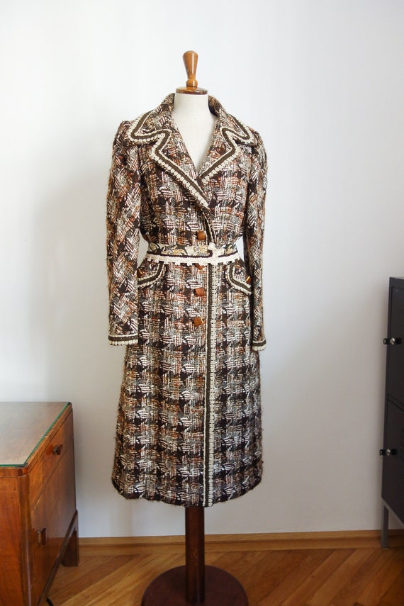 Brown patterned wool coat