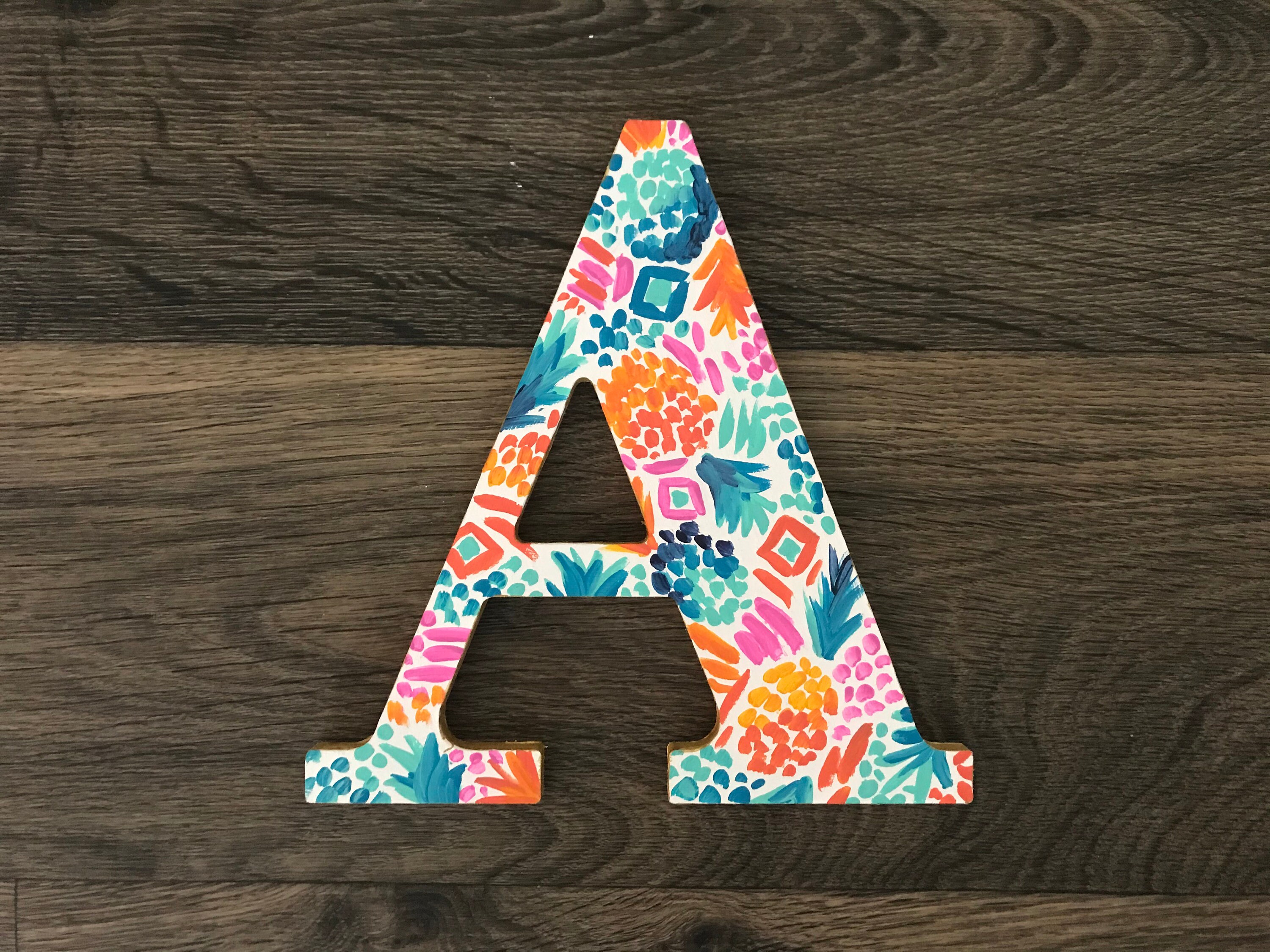 Tropical Pineapple Letter Hand Painted 8 Inch Wooden Letter Etsy