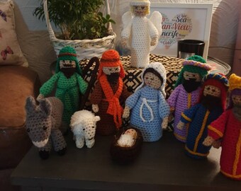 Nativity set, hand crocheted.