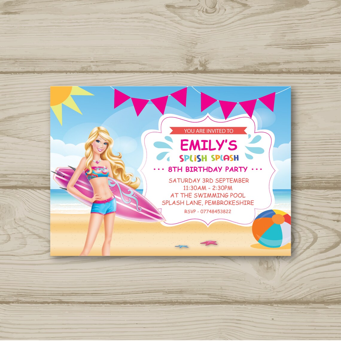 Birthday Party Invitation Barbie Pool Party Personalised Etsy