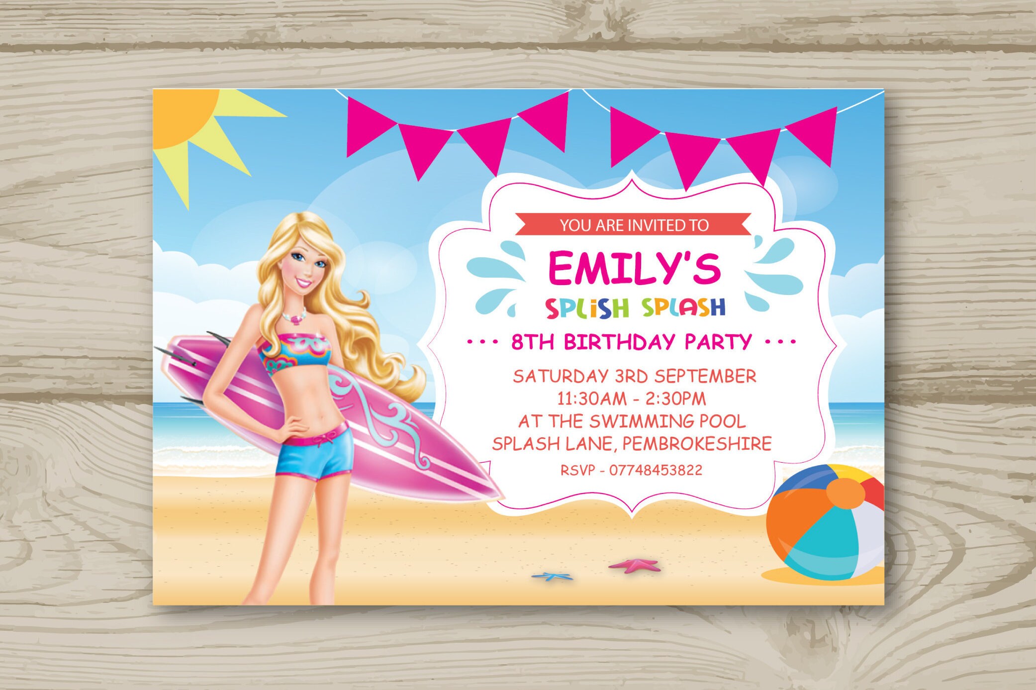 Birthday Party Invitation Barbie Pool Party Personalised Etsy