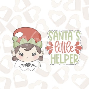 Santa's Little Helper with Girl Elf Cookie Cutters- Set of 2- Christmas Cookie Cutter- Elf Cookie Cutter