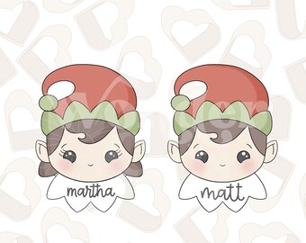 Boy and Girl Elf with Name Collar Cookie Cutters- Christmas Cookie Cutters- Elf Cookie Cutters