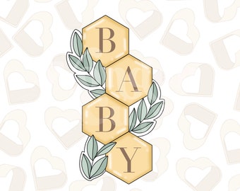 Greenery Hexagon Stack Cookie Cutter - Bee Cookie Cutter - Baby Cookie Cutter