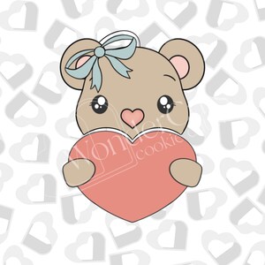 Girl Bear Holding Heart- Set of 2 Cookie Cutters- Valentine&#39;s Day