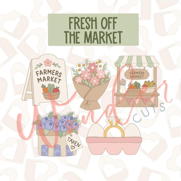 Fresh Off The Market Cookie Cutter Set of 5 - Farmer's Market Cookie Cutters- Bridal Shower - Wedding Favors- Baby Shower Favors