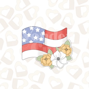 Floral Waving Flag Cookie Cutter-Fourth of July Cookie Cutter