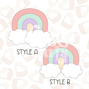 Può includere: Due stili di tagliapasta a forma di arcobaleno con nuvole. Lo stile A ha le nuvole sopra l'arcobaleno, mentre lo stile B ha le nuvole sotto l'arcobaleno.