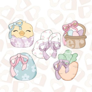 Coquette Easter Set of 5 Cookie Cutters- Easter Cookie Cutters - Spring Cookie Cutters