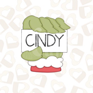 Fuzzy Green Hand Name Plaque Cookie Cutter- Christmas Cookie Cutters