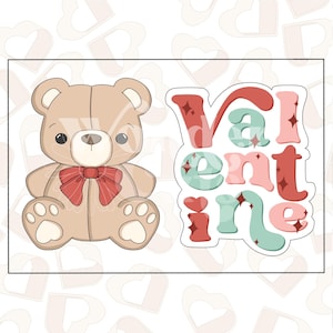 Valentine Teddy Set of 2 Cookie Cutters- Valentine&#39;s Day Cookie Cutters - Valentine Cookie Cutters