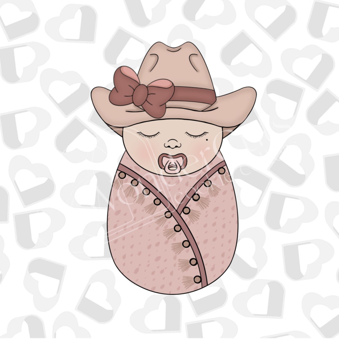 Girly Swaddled Baby W/ Cowboy Hat Cookie Cutter Etsy