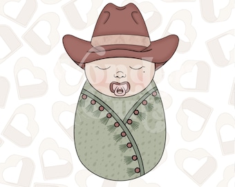 Swaddled Baby w/ Cowboy Hat Cookie Cutter