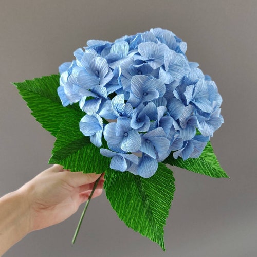 Paper Hydrangea Single Stem Crepe Paper Flower Bouquet Etsy