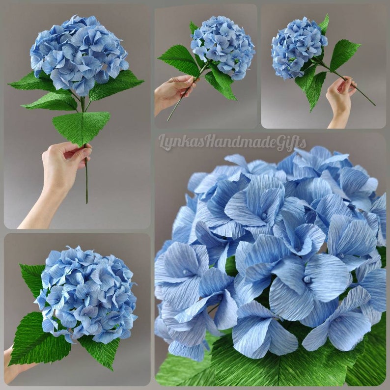 Paper Hydrangea Single Stem Crepe Paper Flower Bouquet Etsy