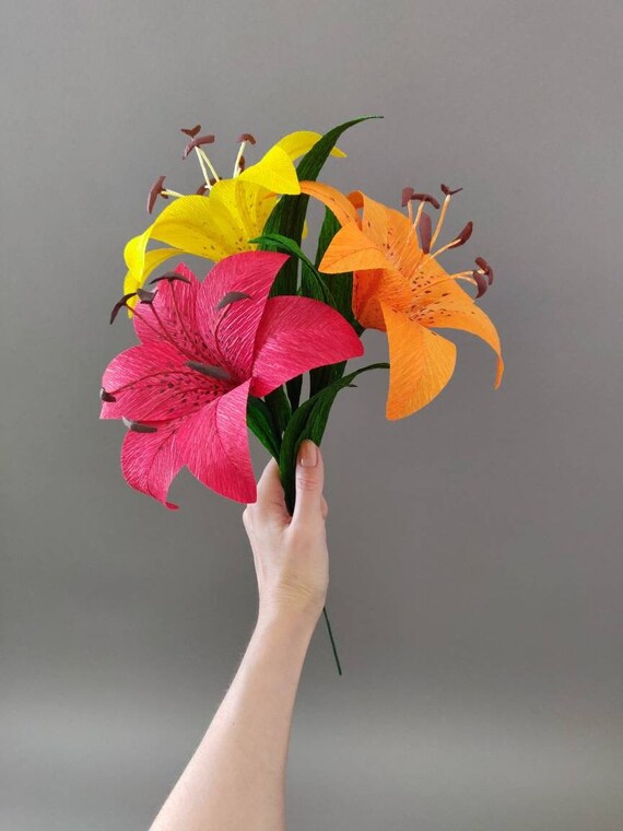 Crepe Paper Lily Flower Single Stem Crepe Paper Flower Etsy España