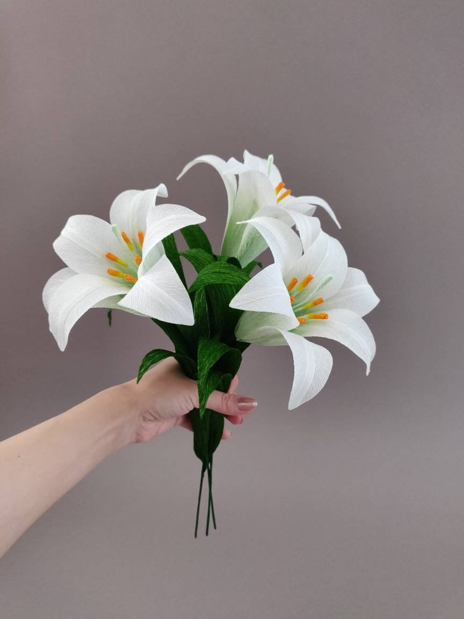 Handmade Crepe Paper Easter Lily Flower Single Stem White Etsy