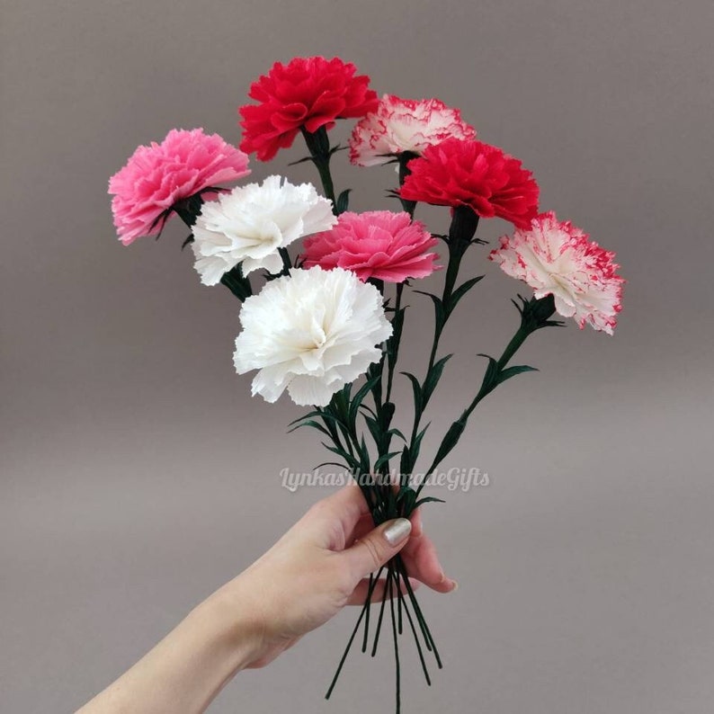 Paper Carnation Single Stem Crepe Paper Flower Bouquet Etsy