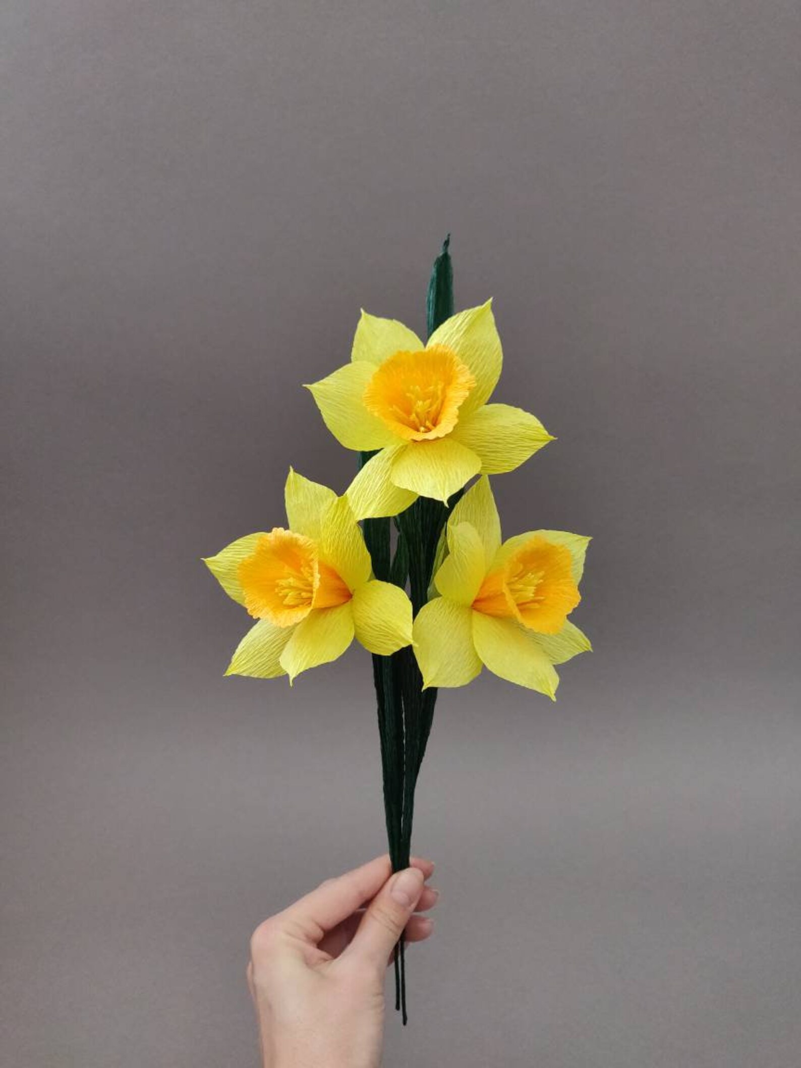 Handmade Crepe Paper Daffodil Bouquet Set of 3 Wedding Etsy