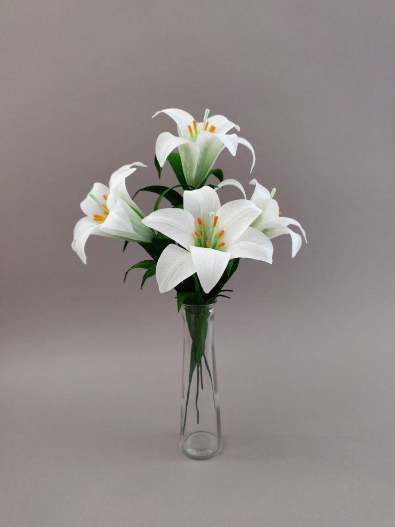 Handmade Crepe Paper Easter Lily Flower Single Stem White Etsy