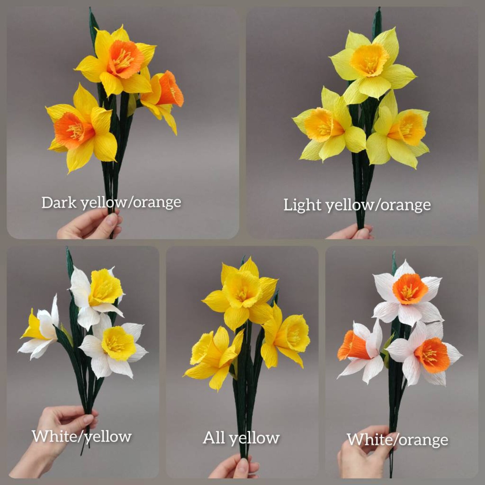 Handmade Crepe Paper Daffodil Bouquet Set of 3 Wedding Etsy
