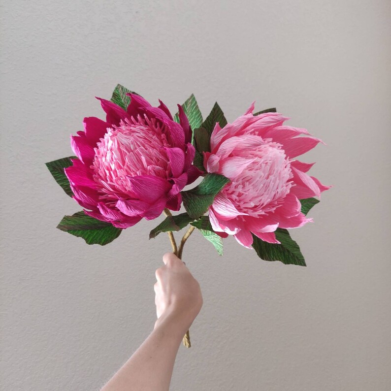 King Protea Crepe Paper Flower Single Stem Anniversary Gift Etsy