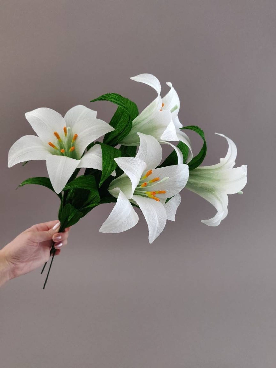Handmade Crepe Paper Easter Lily Flower Single Stem White Etsy
