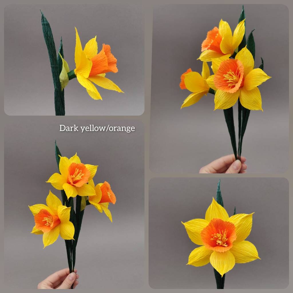 Handmade Crepe Paper Daffodil Bouquet Set of 3 Wedding Etsy