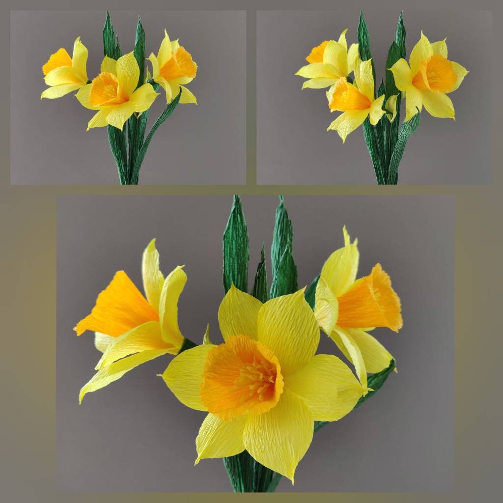Handmade Crepe Paper Daffodil Bouquet Set of 3 Wedding Etsy