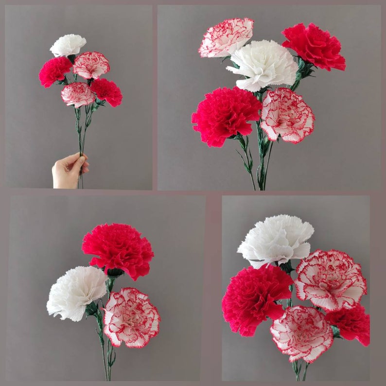 Handmade Crepe Paper Carnation Bouquet Set of 3 January Etsy